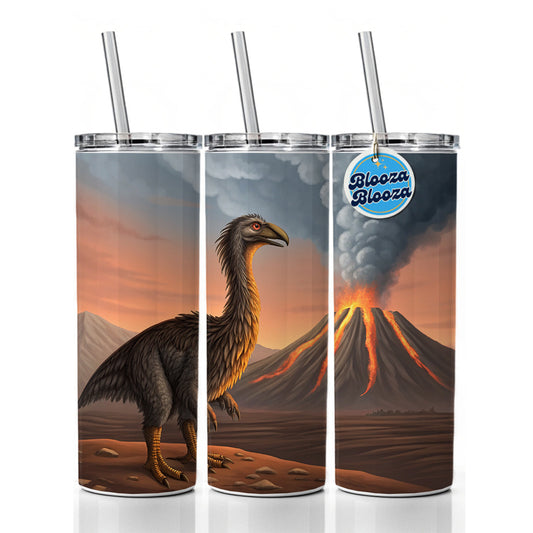 Therizinosaurus Volcano Erupting Dinosaur Skinny Tumbler 20oz with Straw Insulated Water Bottle Gift