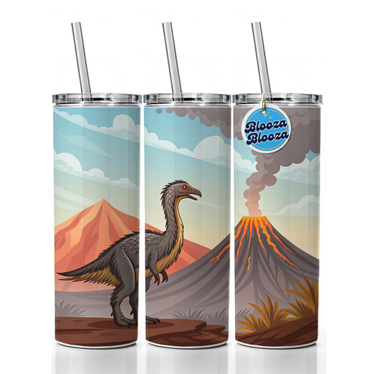 Therizinosaurus Volcano Skinny Tumbler 20oz with Straw Insulated Water Bottle Gift