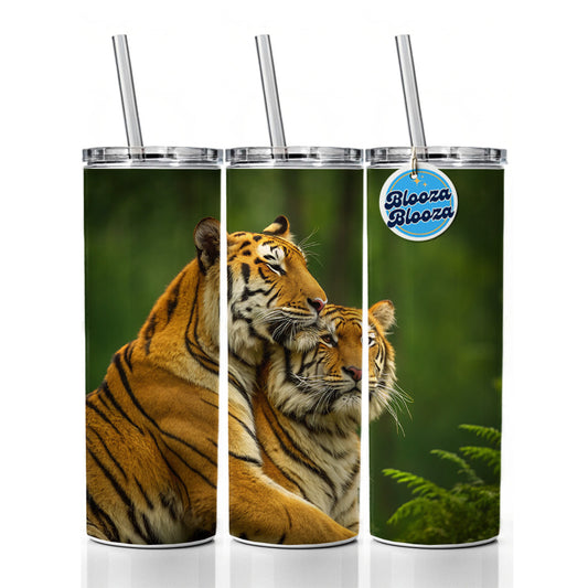 Tigers Hug Love Skinny Tumbler 20oz with Straw Insulated Water Bottle Gift