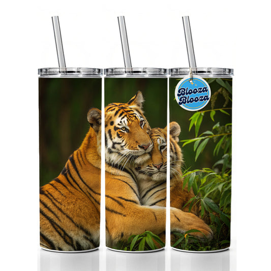 Tigers Hugging Love Skinny Tumbler 20oz with Straw Insulated Water Bottle Gift