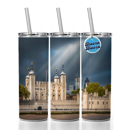 Tower Of London England Skinny Tumbler 20oz with Straw Insulated Water Bottle Gift