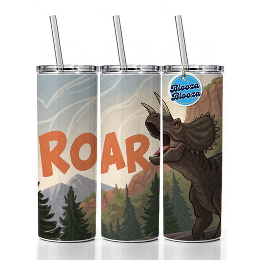 Triceratops Roar Bold Dinosaur Skinny Tumbler 20oz with Straw Insulated Water Bottle Gift