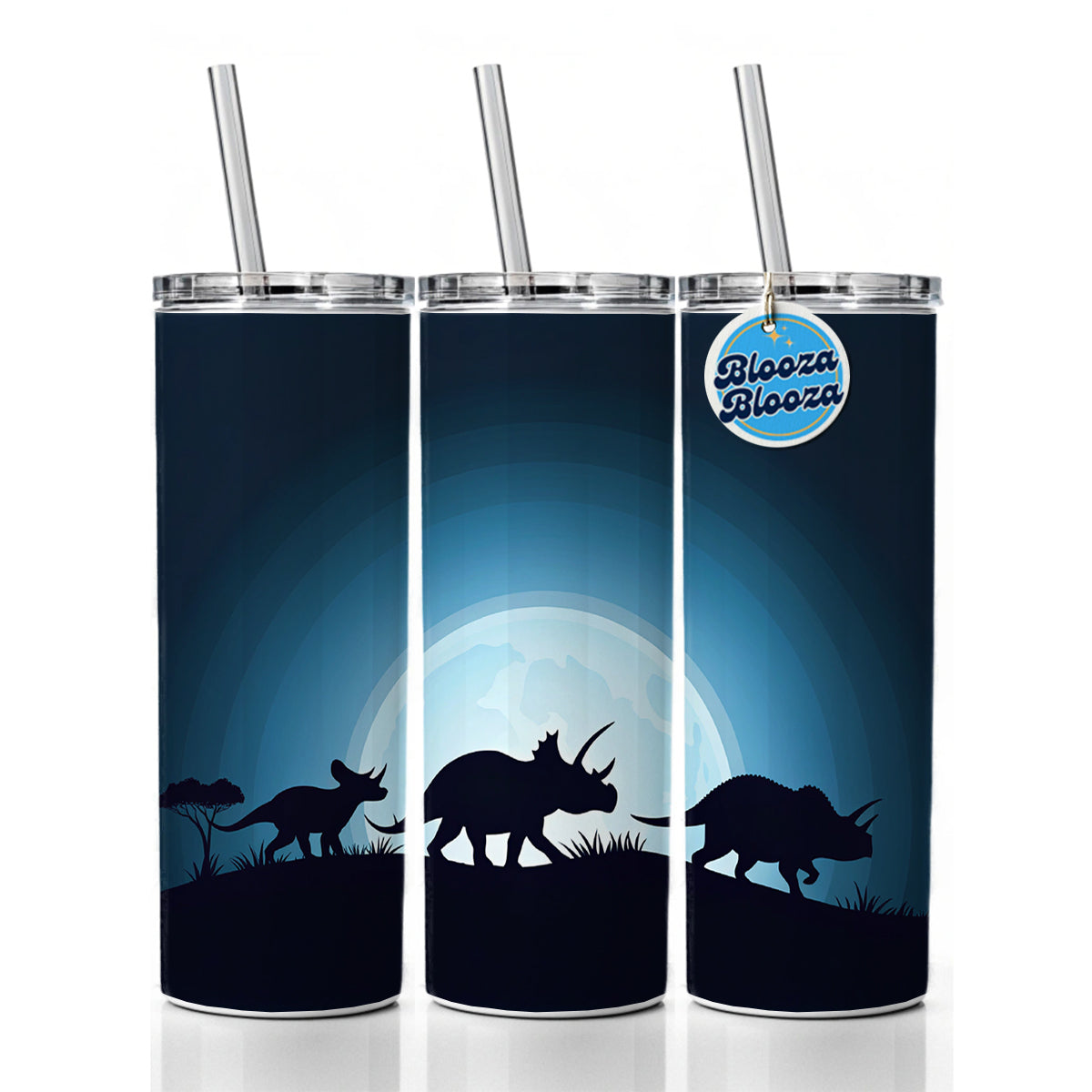 Triceratops Silhouettes Dinosaur Skinny Tumbler 20oz with Straw Insulated Water Bottle Gift