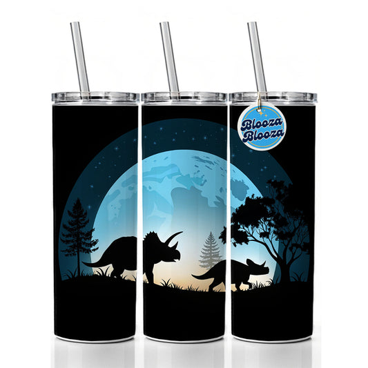 Triceratops Silhouettes Night Dinosaurs Skinny Tumbler 20oz with Straw Insulated Water Bottle Gift