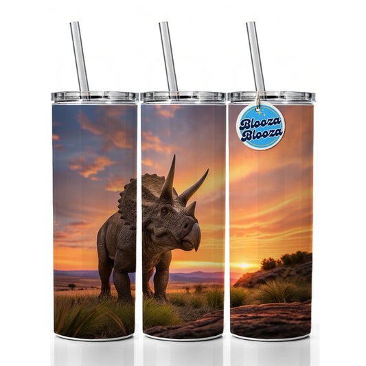 Triceratops Sunset Dinosaur Skinny Tumbler 20oz with Straw Insulated Water Bottle Gift