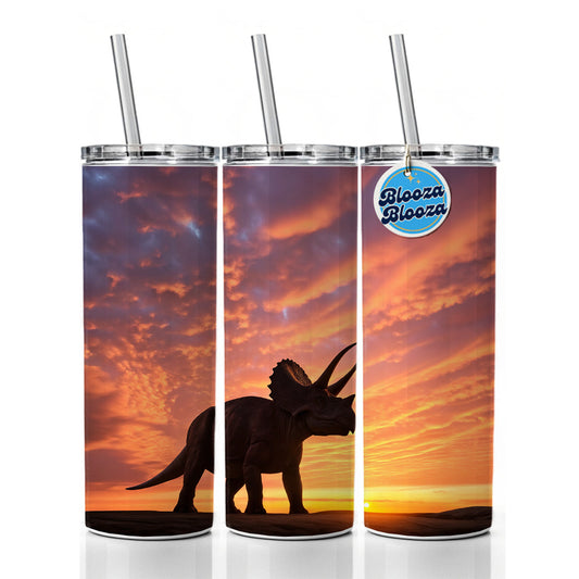 Triceratops Sunset Sunrise Dinosaur Skinny Tumbler 20oz with Straw Insulated Water Bottle Gift