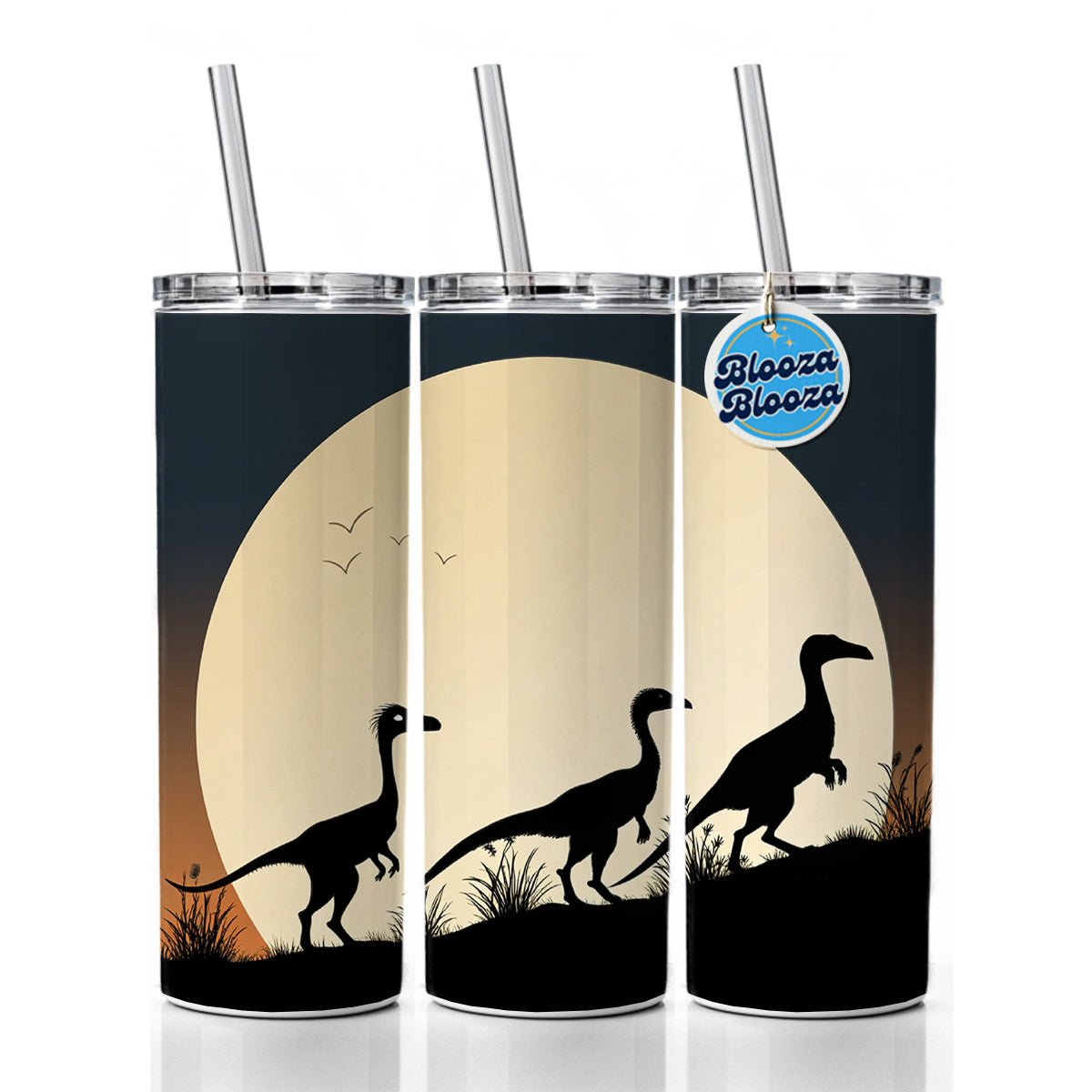 Troodon Silhouettes Dinosaurs Skinny Tumbler 20oz with Straw Insulated Water Bottle Gift