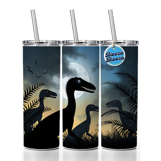 Troodon Silhouettes Night Dinosaurs Skinny Tumbler 20oz with Straw Insulated Water Bottle Gift
