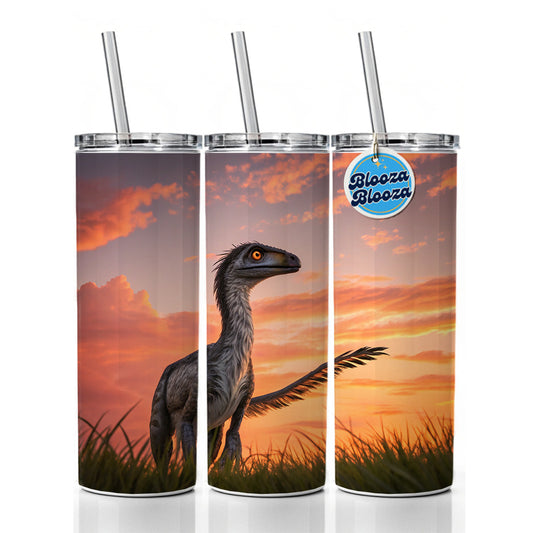 Troodon Sunset Sunrise Dinosaur Skinny Tumbler 20oz with Straw Insulated Water Bottle Gift