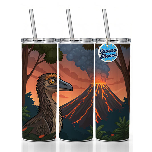 Troodon Volcano Dinosaur Skinny Tumbler 20oz with Straw Insulated Water Bottle Gift