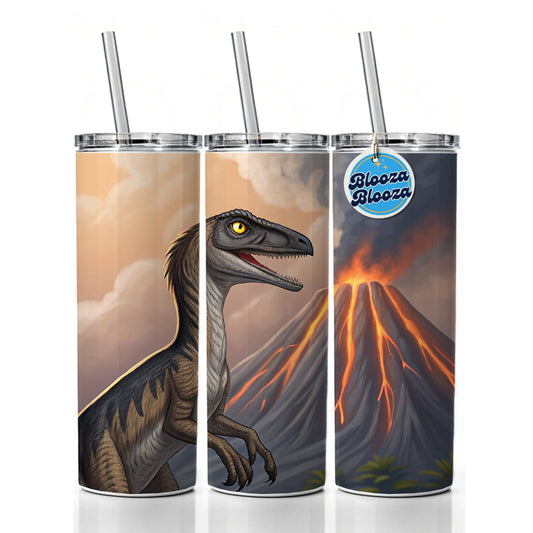 Troodon Volcano Erupting Dinosaur Skinny Tumbler 20oz with Straw Insulated Water Bottle Gift