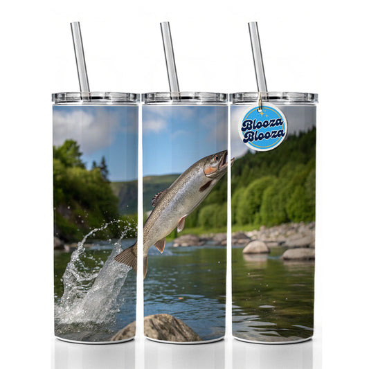Trout Fish Jumping Fishing River Skinny Tumbler 20oz with Straw Insulated Water Bottle Gift