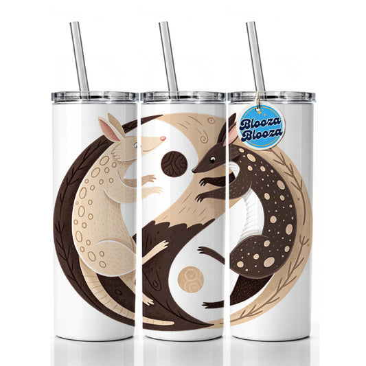 Two Aardvarks Yin Yang Skinny Tumbler 20oz with Straw Insulated Water Bottle Gift