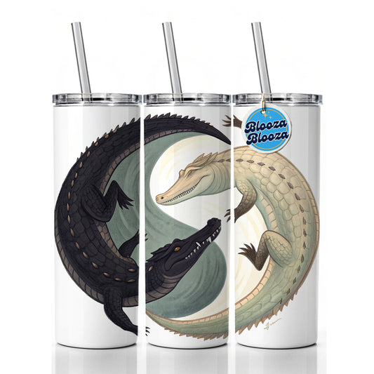 Two Alligators Yin Yang Skinny Tumbler 20oz with Straw Insulated Water Bottle Gift