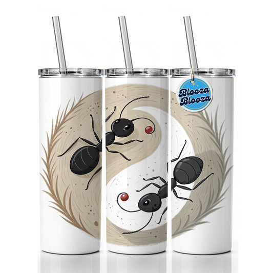 Two Ants Yin Yang Skinny Tumbler 20oz with Straw Insulated Water Bottle Gift