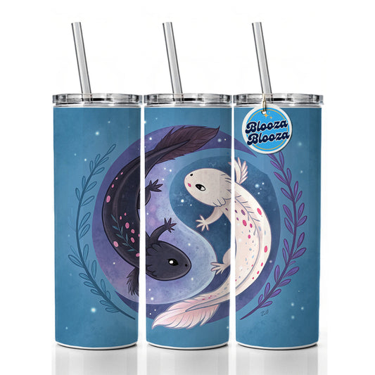 Two Axolotl Yin Yang Skinny Tumbler 20oz with Straw Insulated Water Bottle Gift