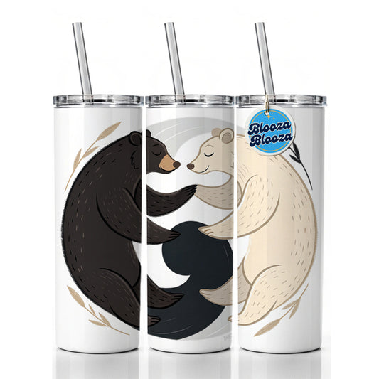 Two Bears Yin Yang Skinny Tumbler 20oz with Straw Insulated Water Bottle Gift