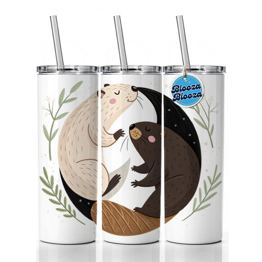 Two Beavers Yin Yang Cute Skinny Tumbler 20oz with Straw Insulated Water Bottle Gift