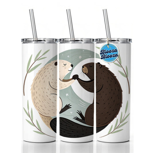 Two Beavers Yin Yang Skinny Tumbler 20oz with Straw Insulated Water Bottle Gift