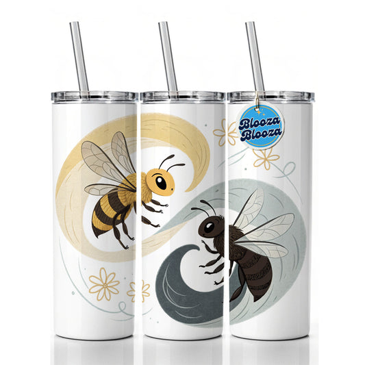 Two Bees Yin Yang Skinny Tumbler 20oz with Straw Insulated Water Bottle Gift