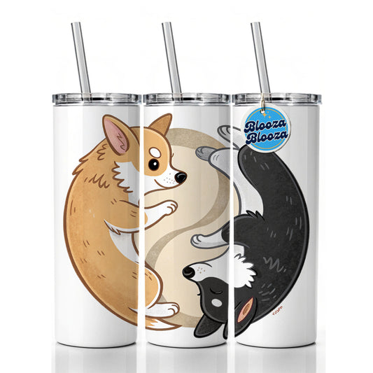 Two Corgis Yin Yang Dogs Cute Skinny Tumbler 20oz with Straw Insulated Water Bottle Gift