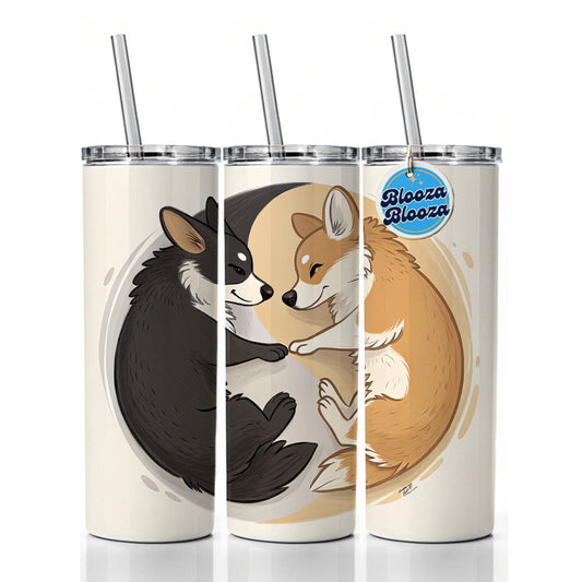 Two Corgis Yin Yang Dogs Skinny Tumbler 20oz with Straw Insulated Water Bottle Gift