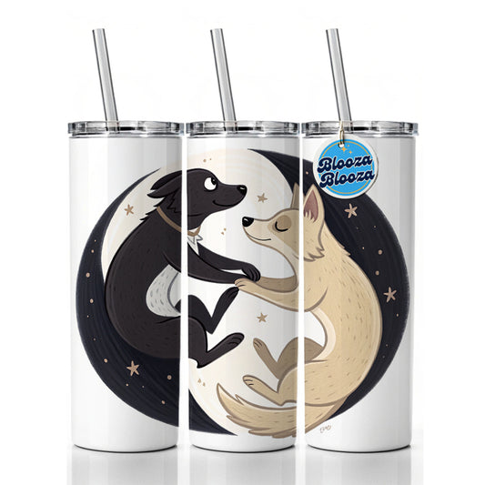 Two Dogs Yin Yang Skinny Tumbler 20oz with Straw Insulated Water Bottle Gift