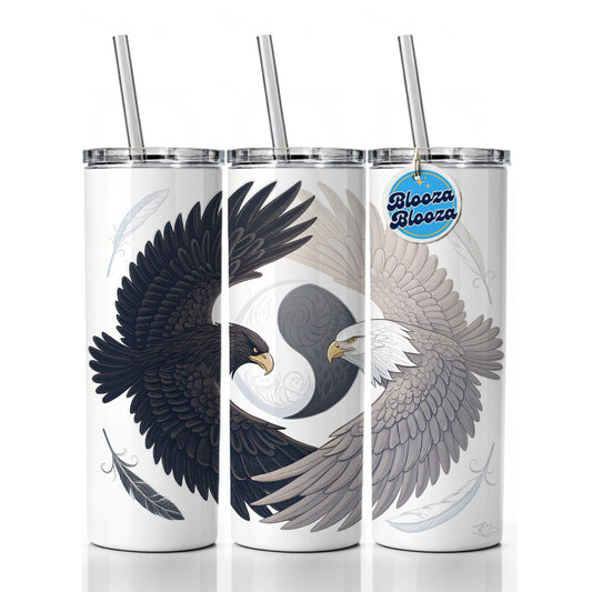 Two Eagles Yin Yang Dark Light Skinny Tumbler 20oz with Straw Insulated Water Bottle Gift