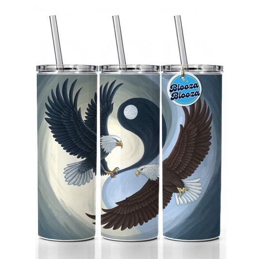Two Eagles Yin Yang Skinny Tumbler 20oz with Straw Insulated Water Bottle Gift