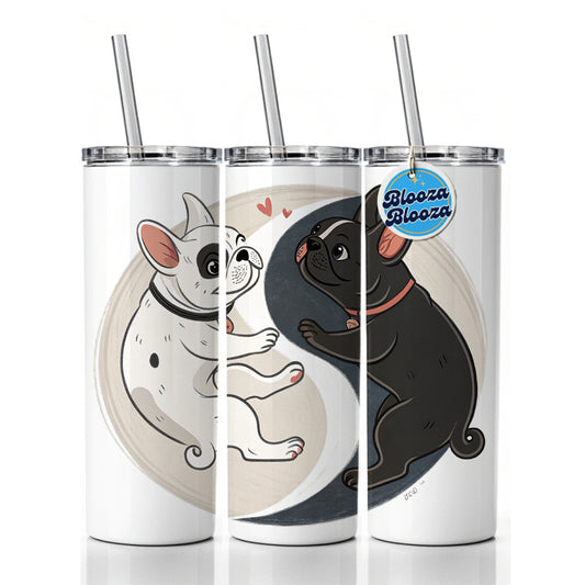 Two French Bulldogs Yin Yang Dark Light Skinny Tumbler 20oz with Straw Insulated Water Bottle Gift