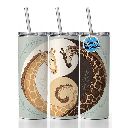 Two Giraffes Yin Yang Skinny Tumbler 20oz with Straw Insulated Water Bottle Gift