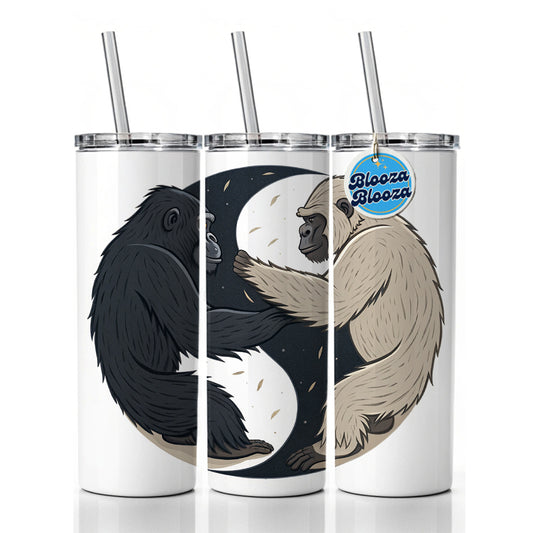 Two Gorillas Yin Yang Skinny Tumbler 20oz with Straw Insulated Water Bottle Gift