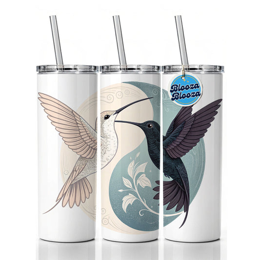 Two Hummingbirds Yin Yang Skinny Tumbler 20oz with Straw Insulated Water Bottle Gift