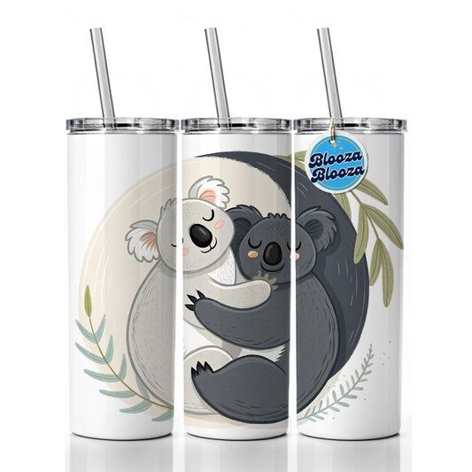 Two Koalas Yin Yang Skinny Tumbler 20oz with Straw Insulated Water Bottle Gift