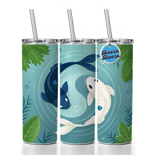 Two Koi Yin Yang Cute Skinny Tumbler 20oz with Straw Insulated Water Bottle Gift