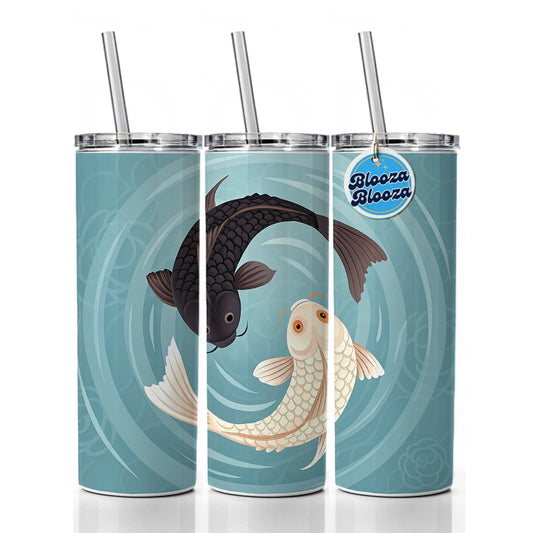 Two Koi Yin Yang Skinny Tumbler 20oz with Straw Insulated Water Bottle Gift