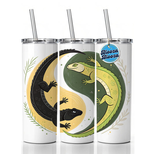 Two Komodo Dragons Yin Yang Skinny Tumbler 20oz with Straw Insulated Water Bottle Gift