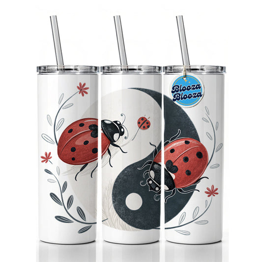 Two Ladybugs Yin Yang Cute Skinny Tumbler 20oz with Straw Insulated Water Bottle Gift