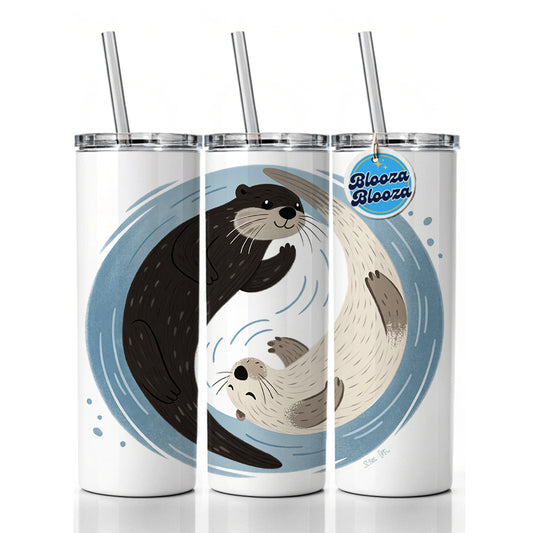 Two Otters Yin Yang Cute Skinny Tumbler 20oz with Straw Insulated Water Bottle Gift
