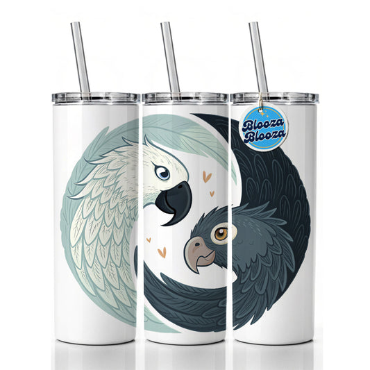 Two Parrots Yin Yang Sweet Skinny Tumbler 20oz with Straw Insulated Water Bottle Gift