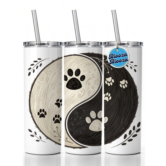 Two Paw Prints Yin Yang Dark Light Skinny Tumbler 20oz with Straw Insulated Water Bottle Gift