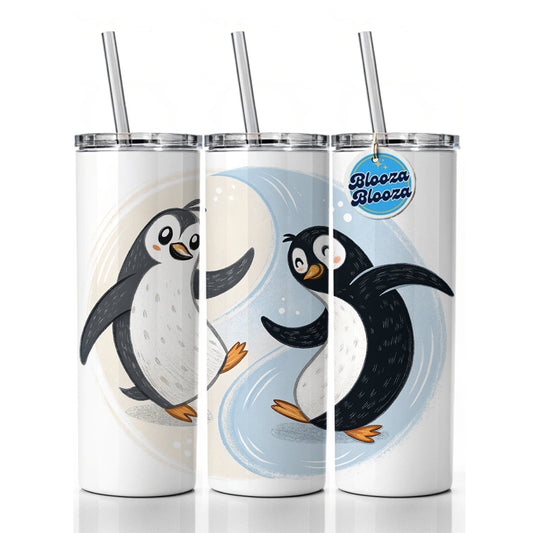 Two Penguins Yin Yang Cute Skinny Tumbler 20oz with Straw Insulated Water Bottle Gift