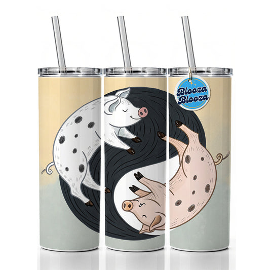 Two Pigs Yin Yang Sweet Skinny Tumbler 20oz with Straw Insulated Water Bottle Gift