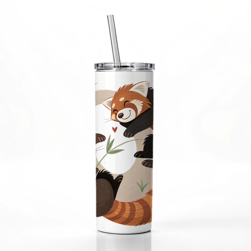 Two Red Pandas Yin Yang Skinny Tumbler 20oz with Straw Insulated Water Bottle Gift