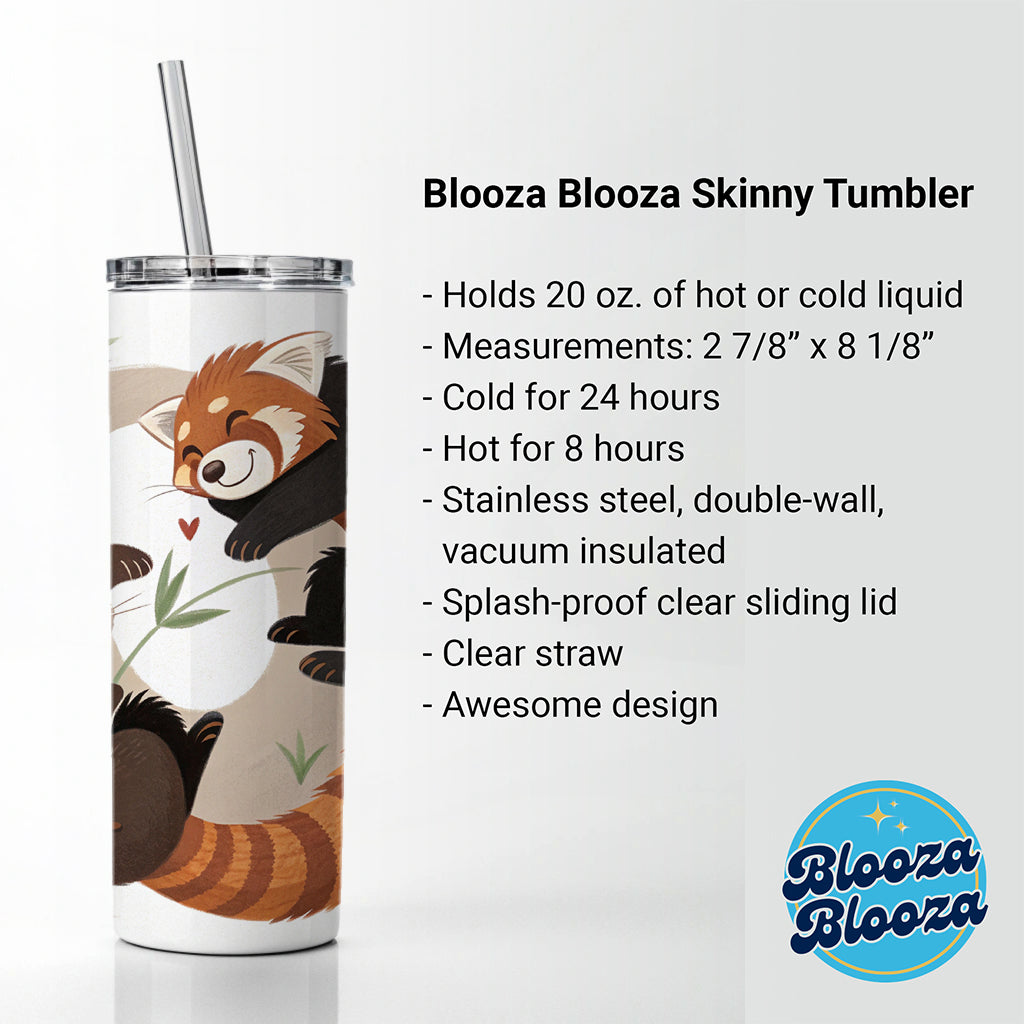 Two Red Pandas Yin Yang Skinny Tumbler 20oz with Straw Insulated Water Bottle Gift