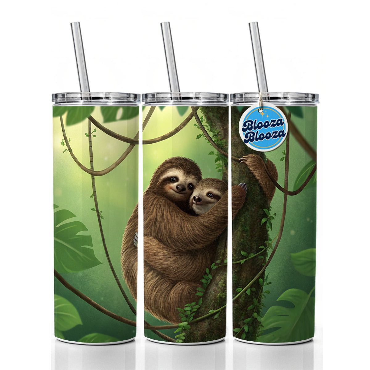 Two Sloths Hugging Skinny Tumbler 20oz with Straw Insulated Water Bottle Gift