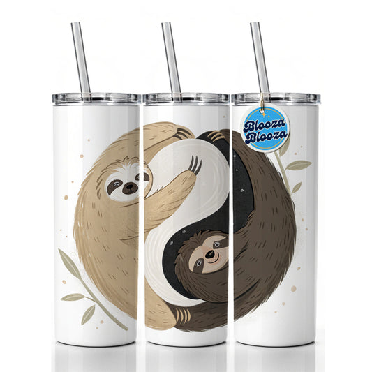 Two Sloths Yin Yang Skinny Tumbler 20oz with Straw Insulated Water Bottle Gift