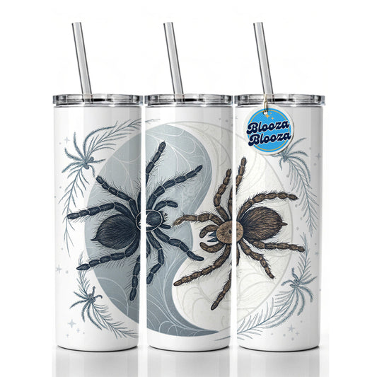 Two Tarantulas Spiders Yin Yang Skinny Tumbler 20oz with Straw Insulated Water Bottle Gift