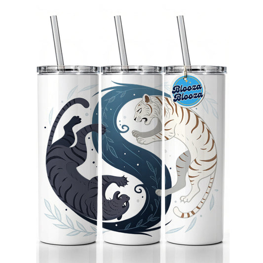 Two Tigers Yin Yang Awesome Skinny Tumbler 20oz with Straw Insulated Water Bottle Gift