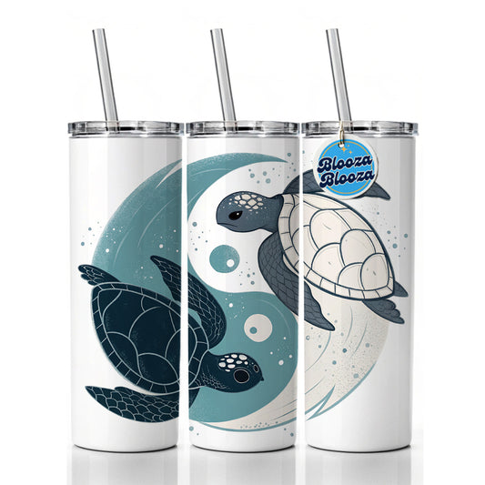 Two Turtles Yin Yang Swimming Skinny Tumbler 20oz with Straw Insulated Water Bottle Gift